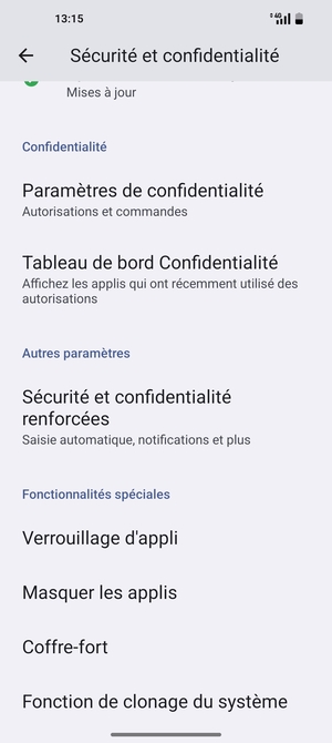Faites défiler et sélectionnez Sécurité et confidentialité renforcées
