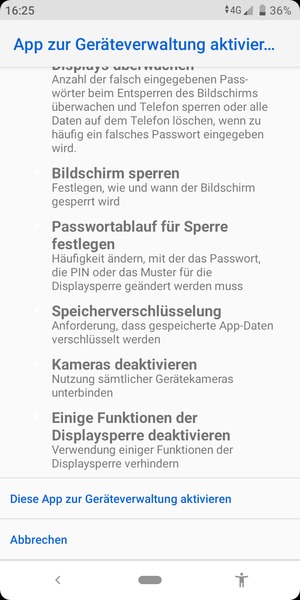Scrollen Sie und wählen Sie Diese App zur Geräteverwaltung aktivieren