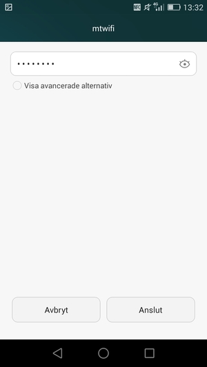 Ange lösenord till Wi-Fi och välj Anslut
