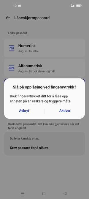 Velg ønsket alternativ