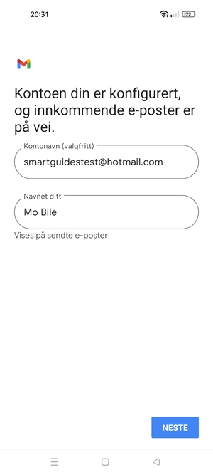 Gi kontoen din et navn, og skriv inn navnet ditt. Velg NESTE