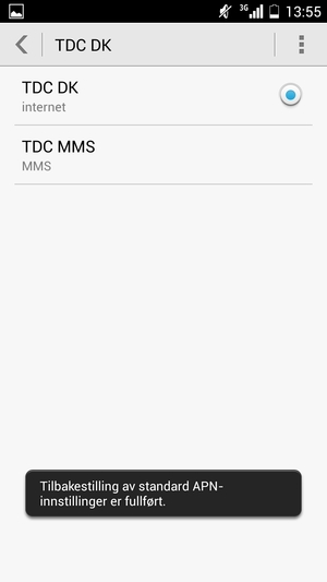 Telefonen din vil tilbakestilles til standard internett-og MMS-innstillinger