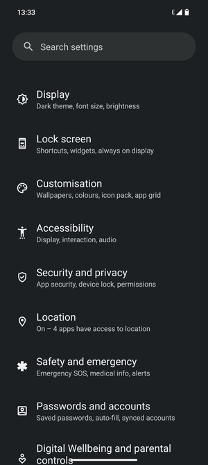 Scroll to and select Security and privacy