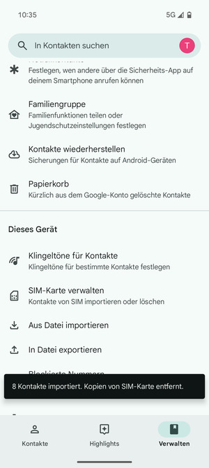 Ihre Kontakte werden in Ihrem Google Konto gespeichert und auf Ihrem Handy gespeichert, wenn Google das nächste Mal synchronisiert wird.