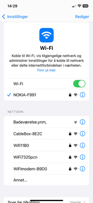 Du er nå koblet til Wi-Fi-nettverket