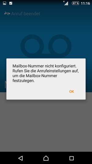 Falls Ihre Voicemail nicht eingerichtet ist, wählen Sie OK