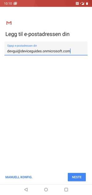 Skriv inn e-postadresse og velg MANUELL KONFIG.