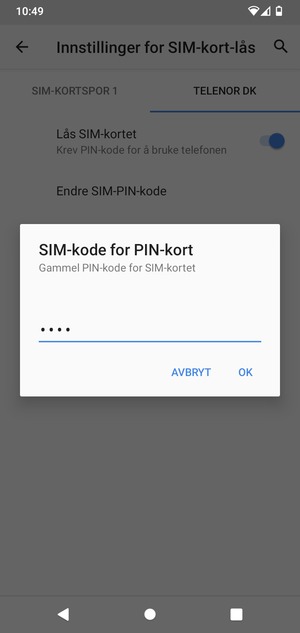 Skriv inn Gammel PIN-kode for SIM-kort og velg OK