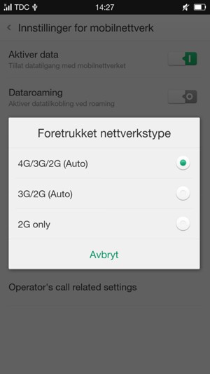 Velg ønsket alternativ