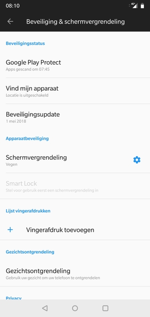 Om uw schermvergrendeling te activeren, ga naar het Beveiliging & schermvergrendeling-menu en selecteer Schermvergrendeling