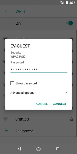 Enter the Wi-Fi password and select CONNECT