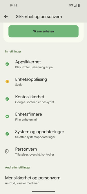 Bla til og velg Mer sikkerhet og personvern