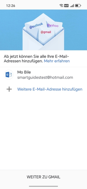Wählen Sie WEITER ZU  GMAIL