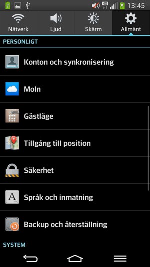 Välj Säkerhet