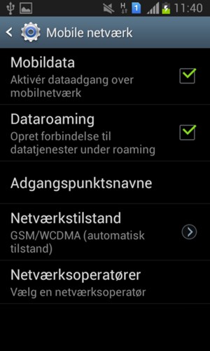 Slå Dataroaming til eller fra