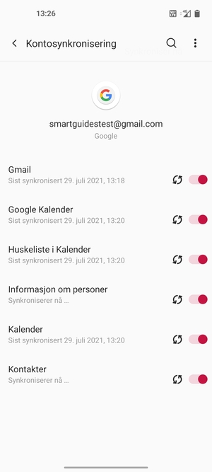 Din informasjon blir synkronisert
