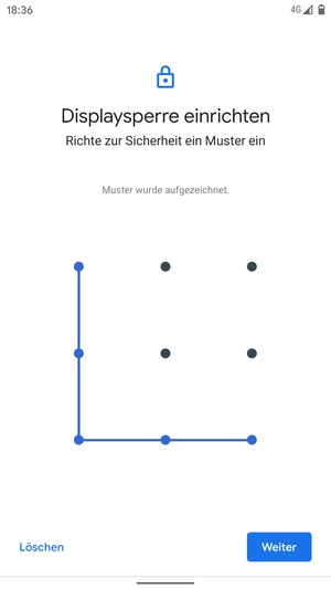 Zeichnen Sie ein Entsperrmuster und wählen Sie Weiter