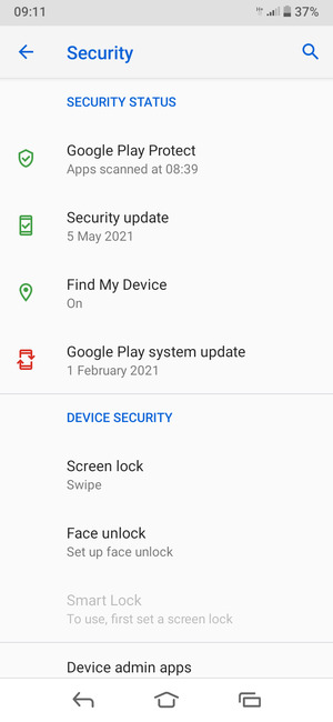 To activate your screen lock, go to the Security menu and select Screen lock