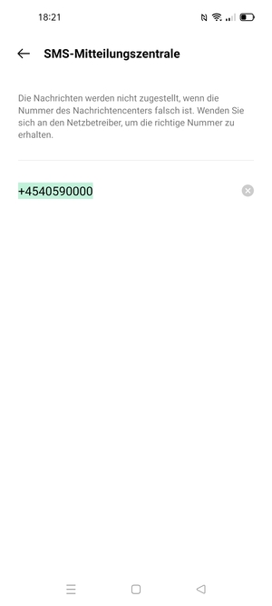 Geben Sie die SMS-Mitteilungszentralenummer ein