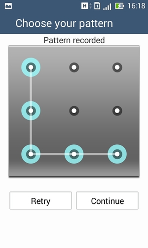 Draw an unlock pattern and select Continue