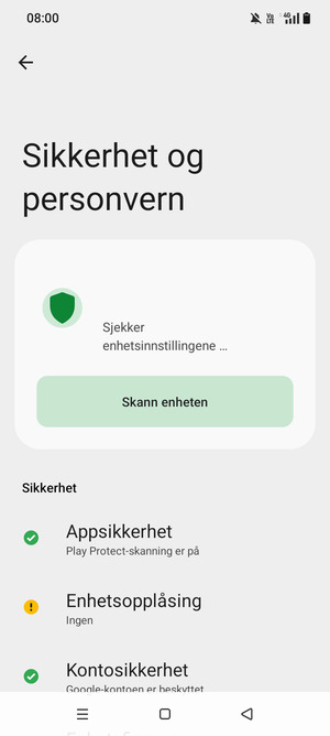 For å aktivere skjermlåsen, gå til Sikkerhet og personvern-menyen og velg Enhetsopplåsing