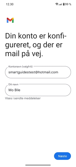 Giv din konto et navn og indtast dit navn. Vælg Næste