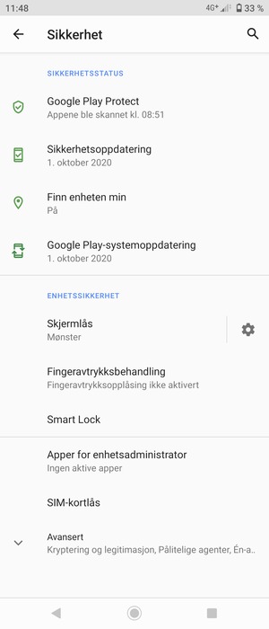 For å bytte PIN-koden til SIM-kortet, velg SIM-kortlås