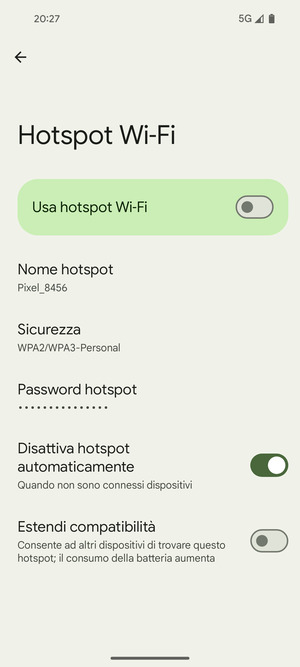 Seleziona Password hotspot