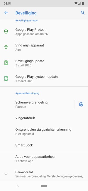 Om de pin voor de simkaart te wijzigen, scroll naar en selecteer Geavanceerd