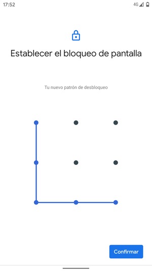 Dibuje de nuevo el patrón de desbloqueo y seleccione Confirmar