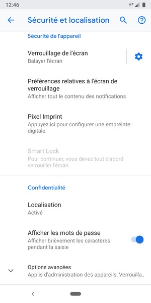 Faites défiler et sélectionnez Options avancées