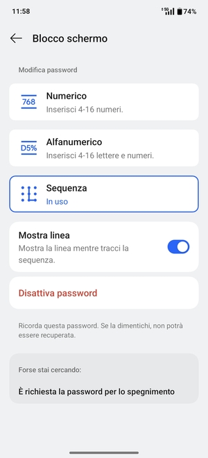 Il tuo telefono è ora protetto dal blocco schermo