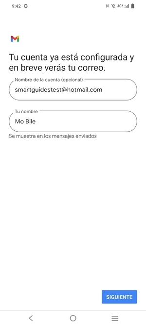 Déle a su cuenta un nombre y escriba su nombre. Seleccione SIGUIENTE