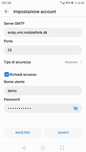 Inserisci l'indirizzo del server di posta in uscita