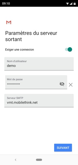 Entrez l'adresse du serveur Sortant