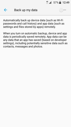 Turn on Back up my data
