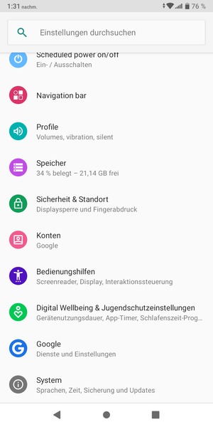 Scrollen Sie und wählen Sie System