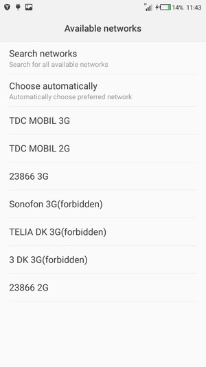 Select a network operator from the list