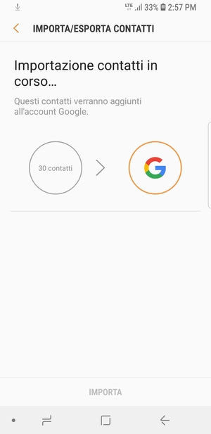 I tuoi contatti verranno salvati sul tuo account Google, e salvati sul tuo telefono la prossima volta che Google sarà sincronizzato.