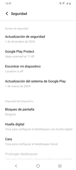 Para activar su bloqueo de pantalla, vaya al menú Seguridad y seleccione Bloqueo de pantalla