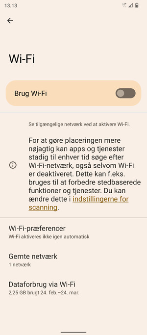 Aktiver Brug Wi-Fi