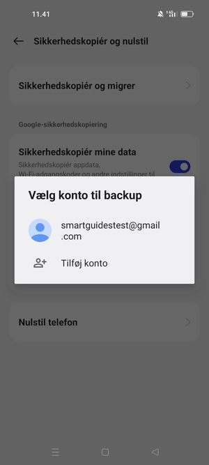 Vælg din sikkerhedskopi-konto