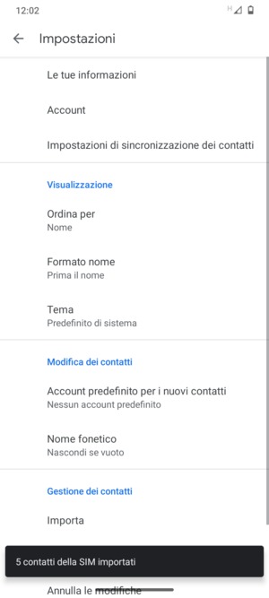 I tuoi contatti verranno salvati sul tuo account Google, e salvati sul tuo telefono la prossima volta che Google sarà sincronizzato.