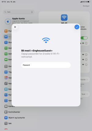 Skriv inn Wi-Fi-passord og velg Koble til