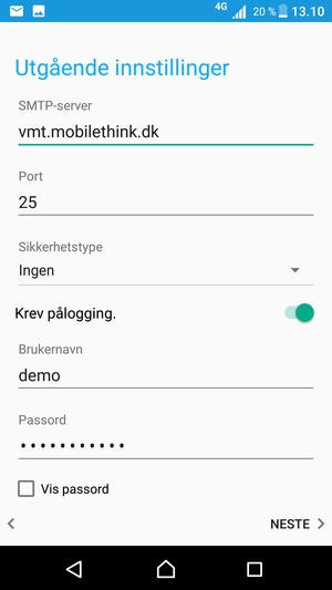 Skriv inn utgående serveradresse
