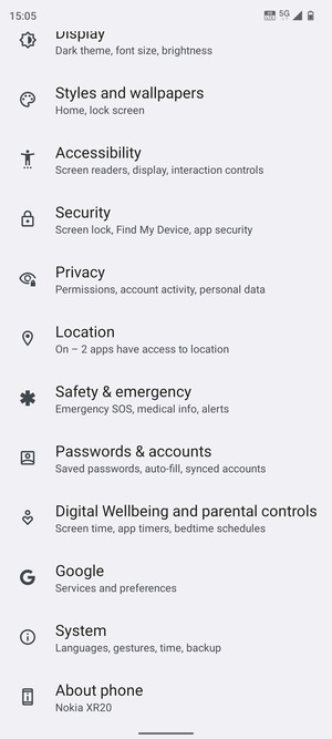 Scroll to and select Passwords & accounts