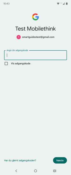 Indtast din adgangskode og vælg Næste