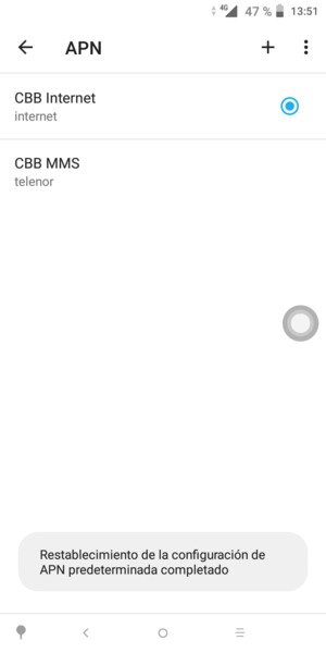 El teléfono se reiniciará con la configuración predeterminada de Internet y MMS