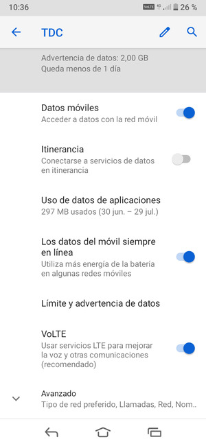 Para cambiar la red en caso de problemas de conectividad, desplácese y seleccione Avanzado