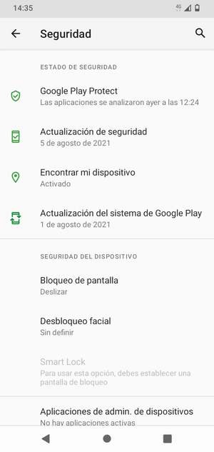 Para activar su bloqueo de pantalla, vaya al menú Seguridad y seleccione Bloqueo de pantalla